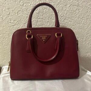 Prada Saffiano Leather Satchel in Burgundy Red